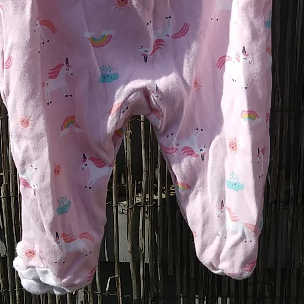 Girl's Pink Unicorn Clouds Rainbow Snap One Piece - 6M